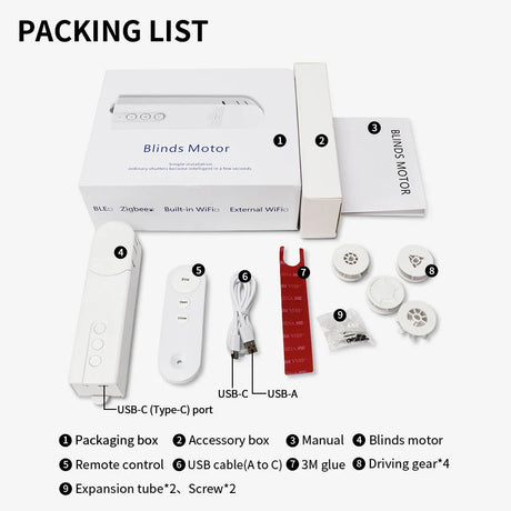 Blinds motor packing list.