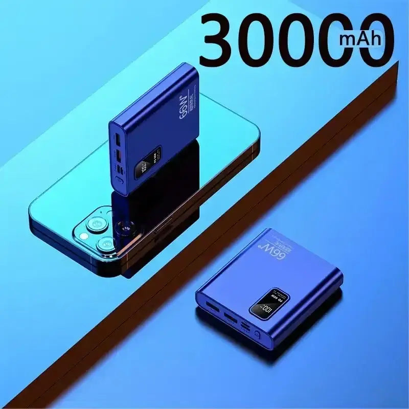 a blue and black phone with a charging cable