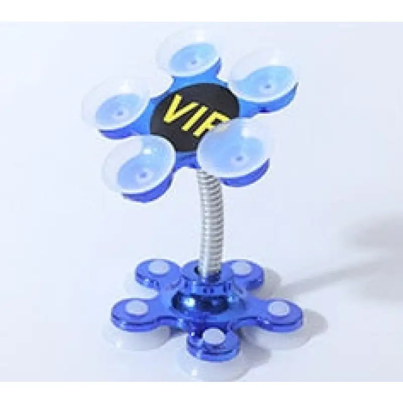 a blue toy with a black and yellow logo