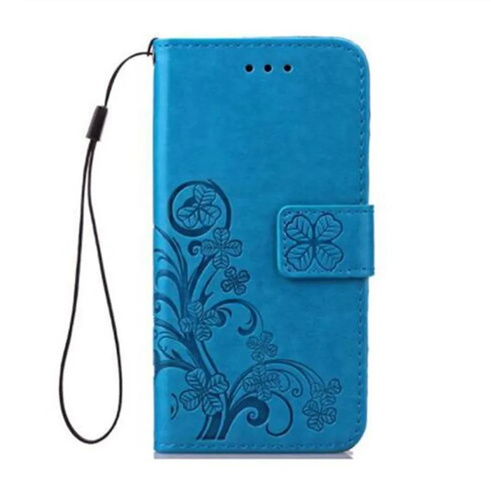 blue flower leather wallet case for samsung s9