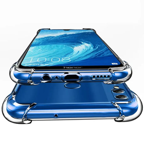 a close up of a blue phone with a metal case