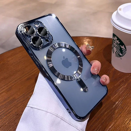 Blue iPhone case with magnetic ring.