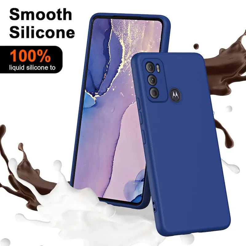 the back of a blue case with a liquid liquid liquid on it