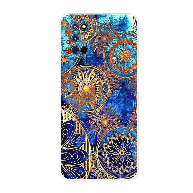 the blue and orange floral pattern on this phone case