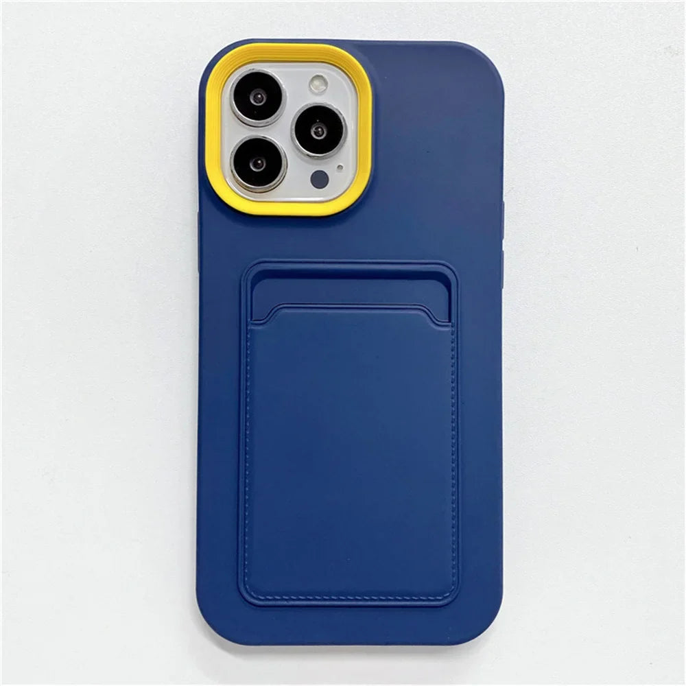 Blue phone case with card holder.