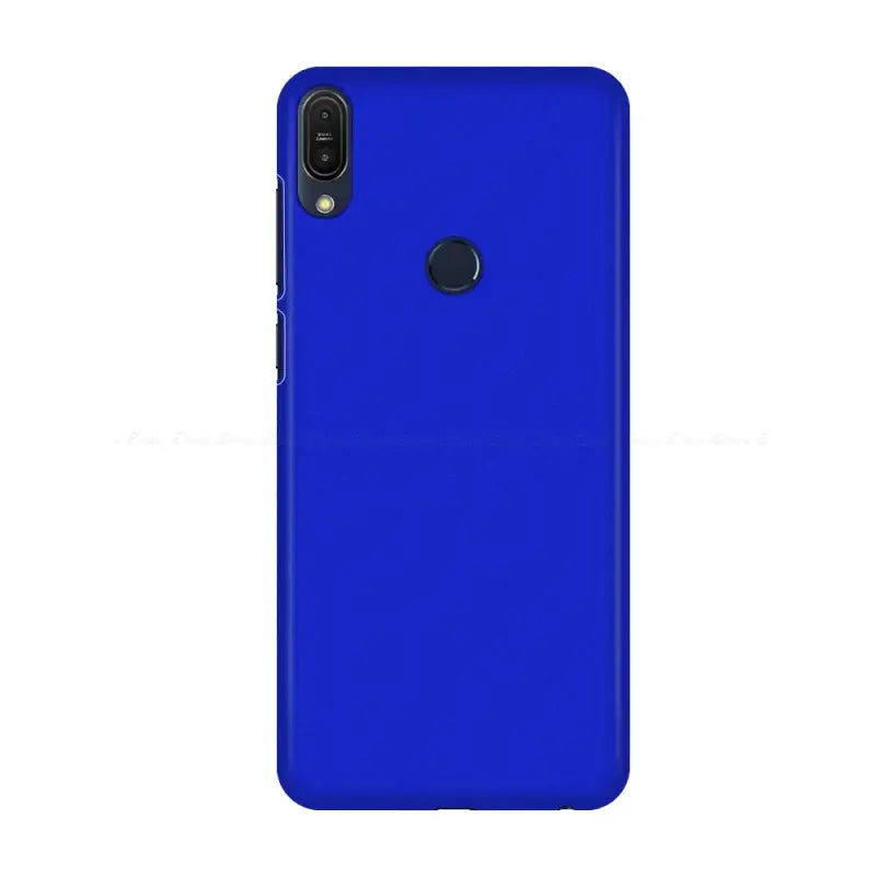 The back of a blue phone case