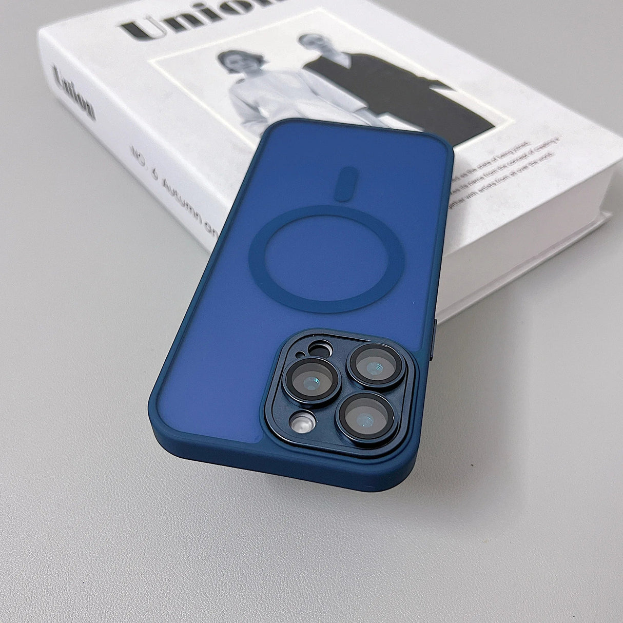 Blue phone case with MagSafe.