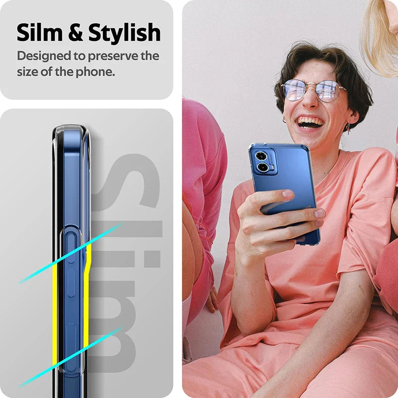 Back side of blue ultra thin silicone soft clear case for motorola edge and g series with precise camera cutouts