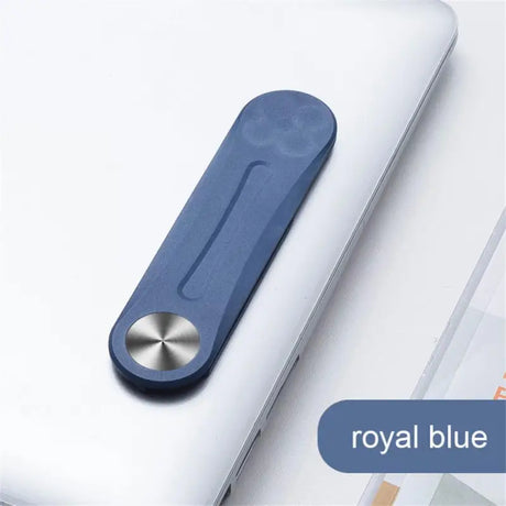 a blue and white laptop with a blue handle