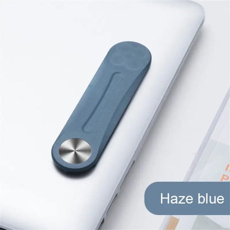 a laptop with a blue handle on it