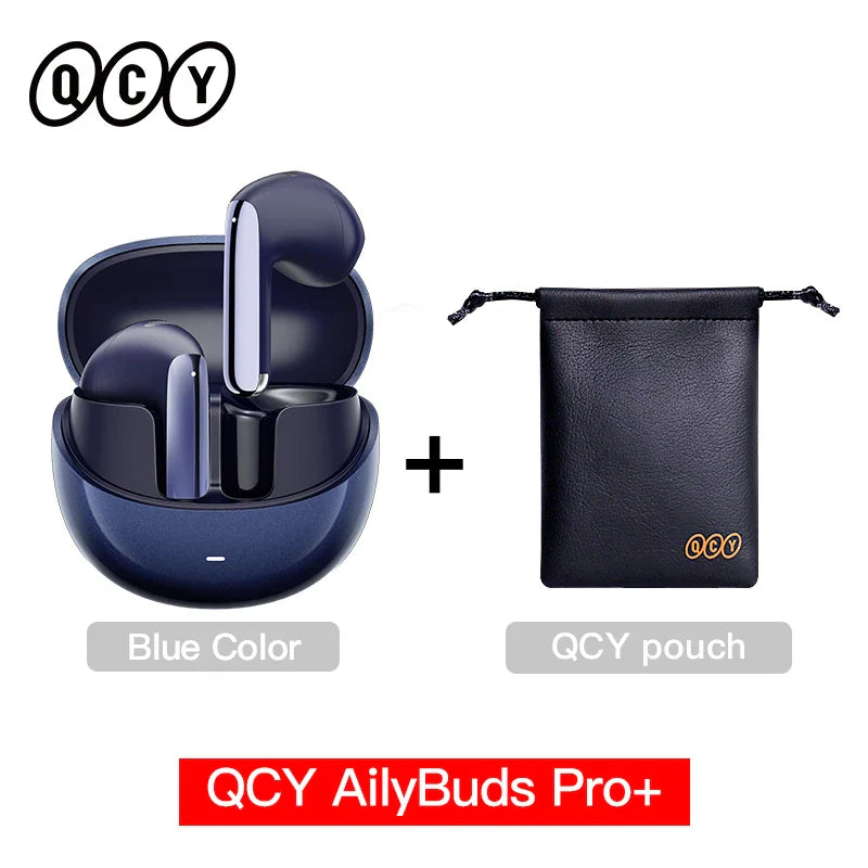 Blue wireless earbuds and pouch.