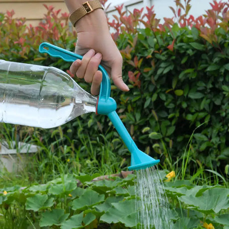 a person watering water in a garden