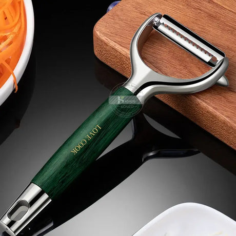 a bottle opener with a wooden handle and a metal handle