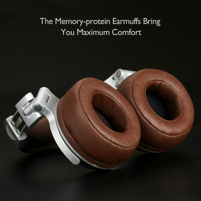 Brown leather memory-protein earmuffs.
