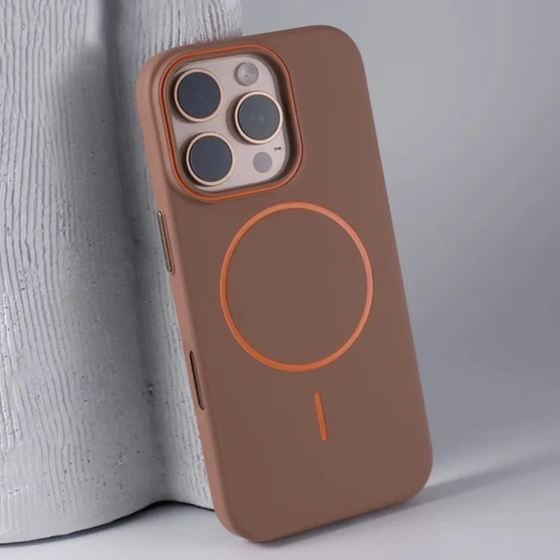 Brown phone case with MagSafe.