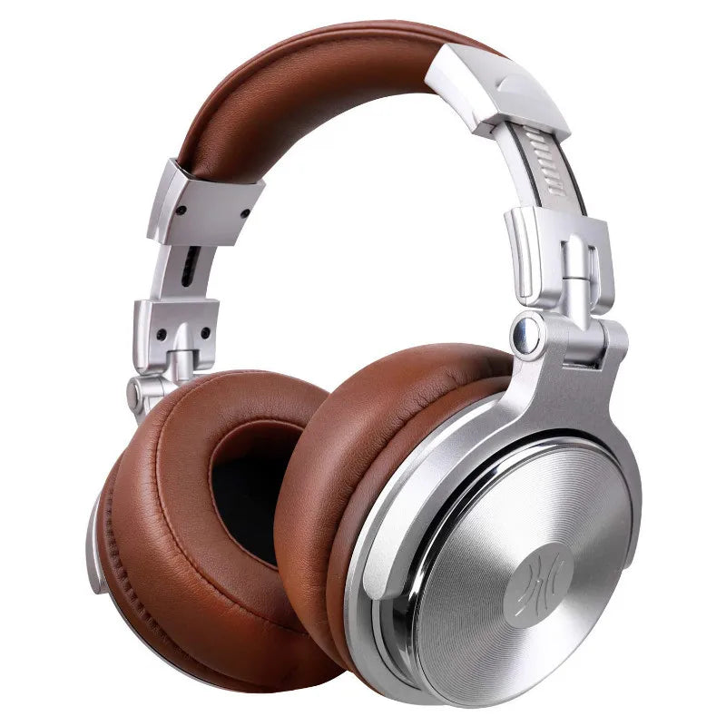 Brown and silver over-ear headphones.