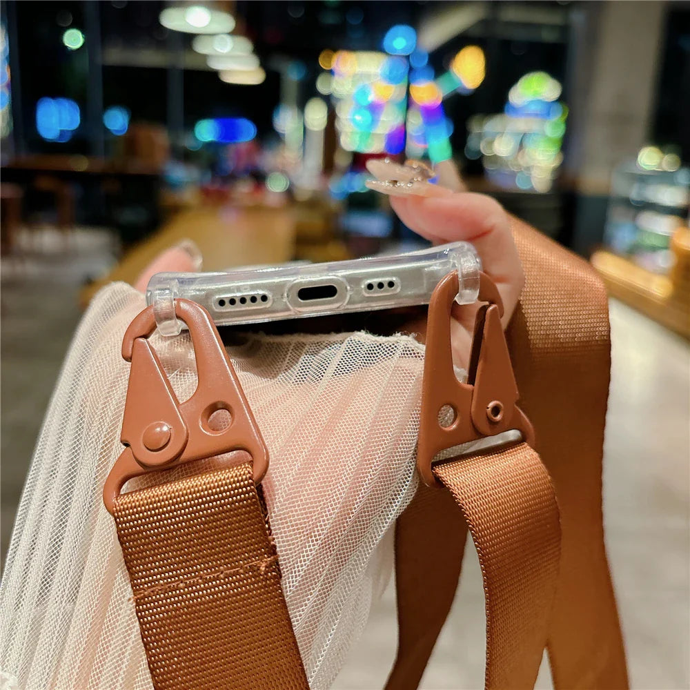 Brown strap phone case.