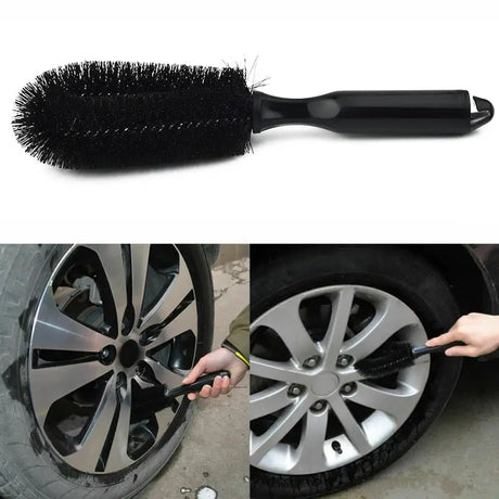 a car wheel brush with a black brush