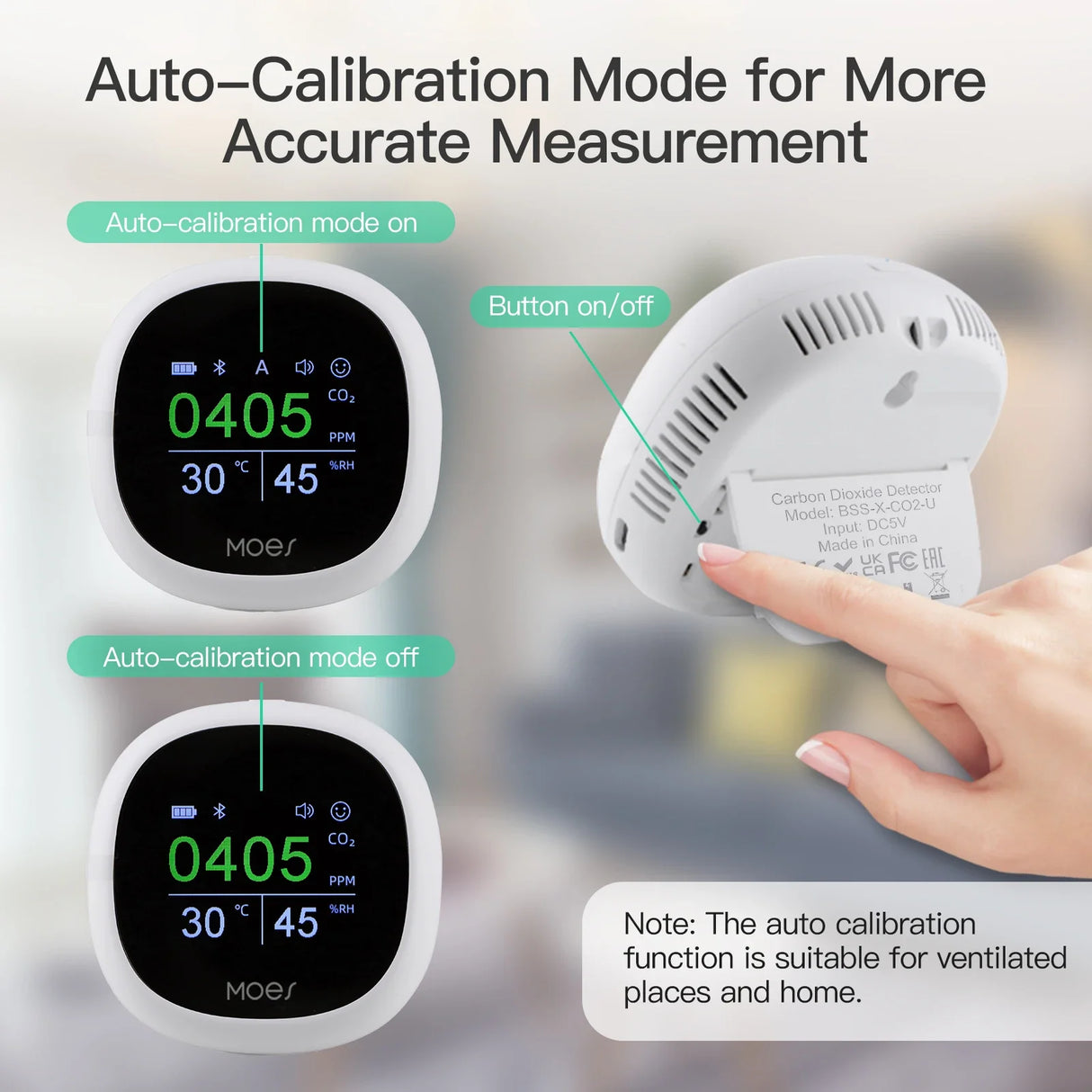 Carbon dioxide monitor with auto-calibration mode.
