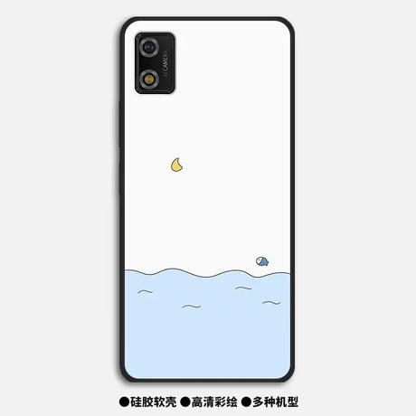 a cartoon phone case with a cartoon character floating in the ocean