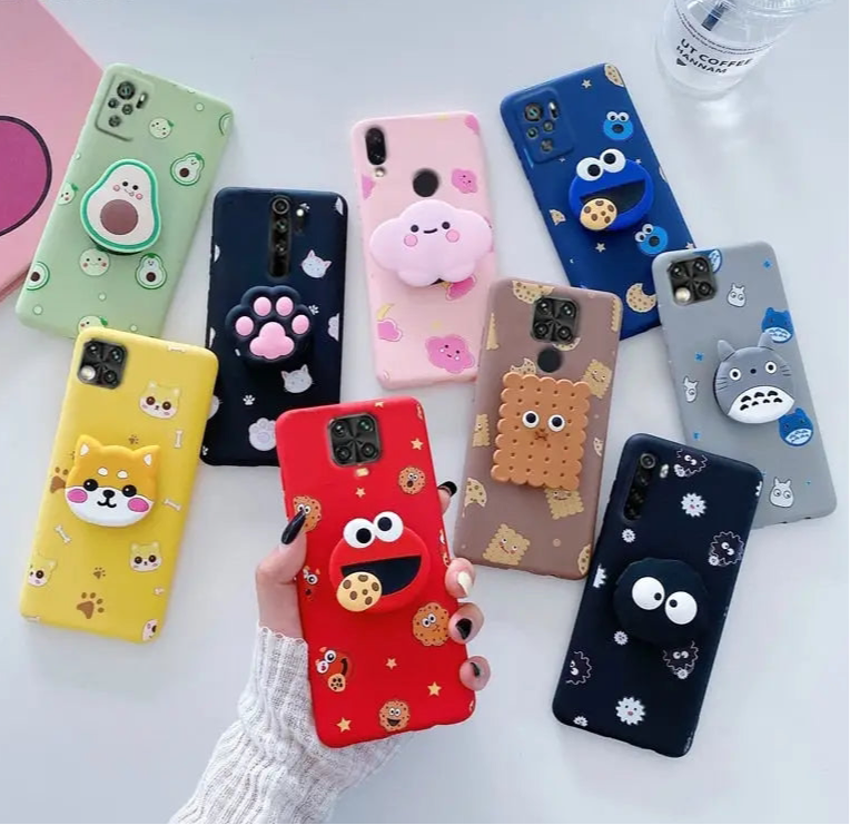 Cartoon-themed phone cases.