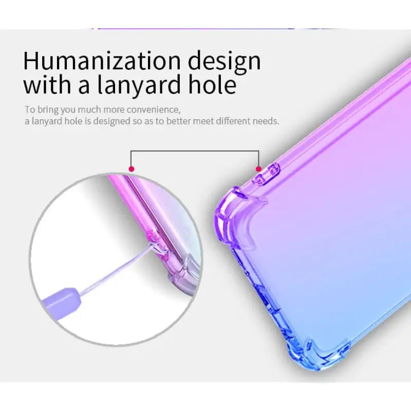 the back of a phone case with a purple and blue gradient design