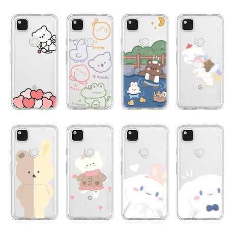 a group of six cases with cartoon animals on them