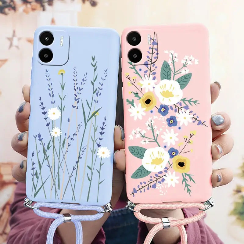 two cases with flowers on them