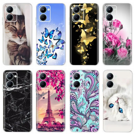 a set of six cases with a cat and flowers on them