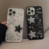 a pair of black and white glitter stars phone cases