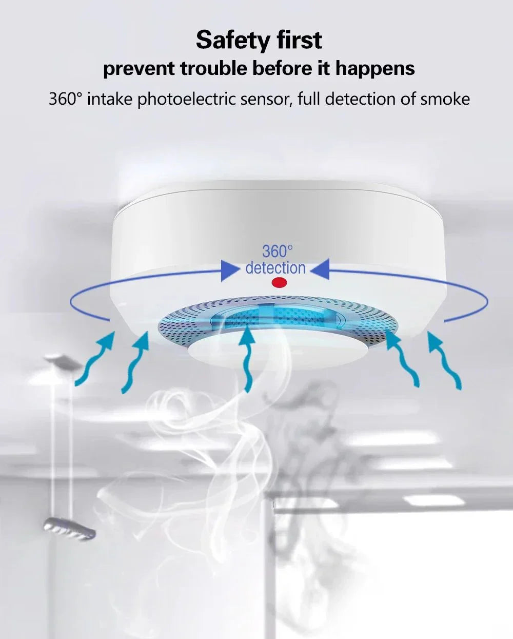 Ceiling-mounted smoke detector.