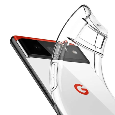 the back of a cell phone with a red and white cover