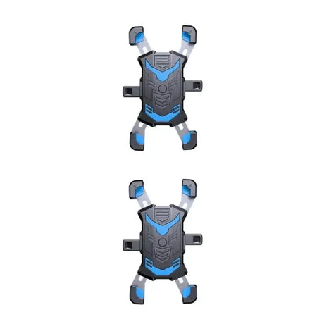 two different views of a pair of skis with a blue and black design