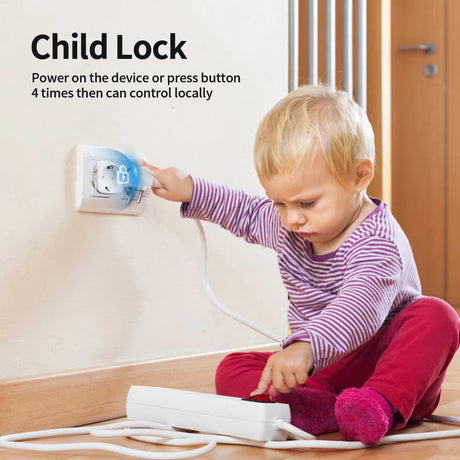 Child playing with electrical outlet and power strip.
