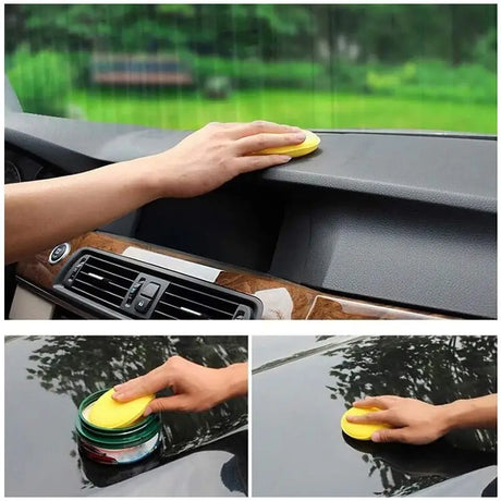 a close up of a person cleaning a car with a sponge