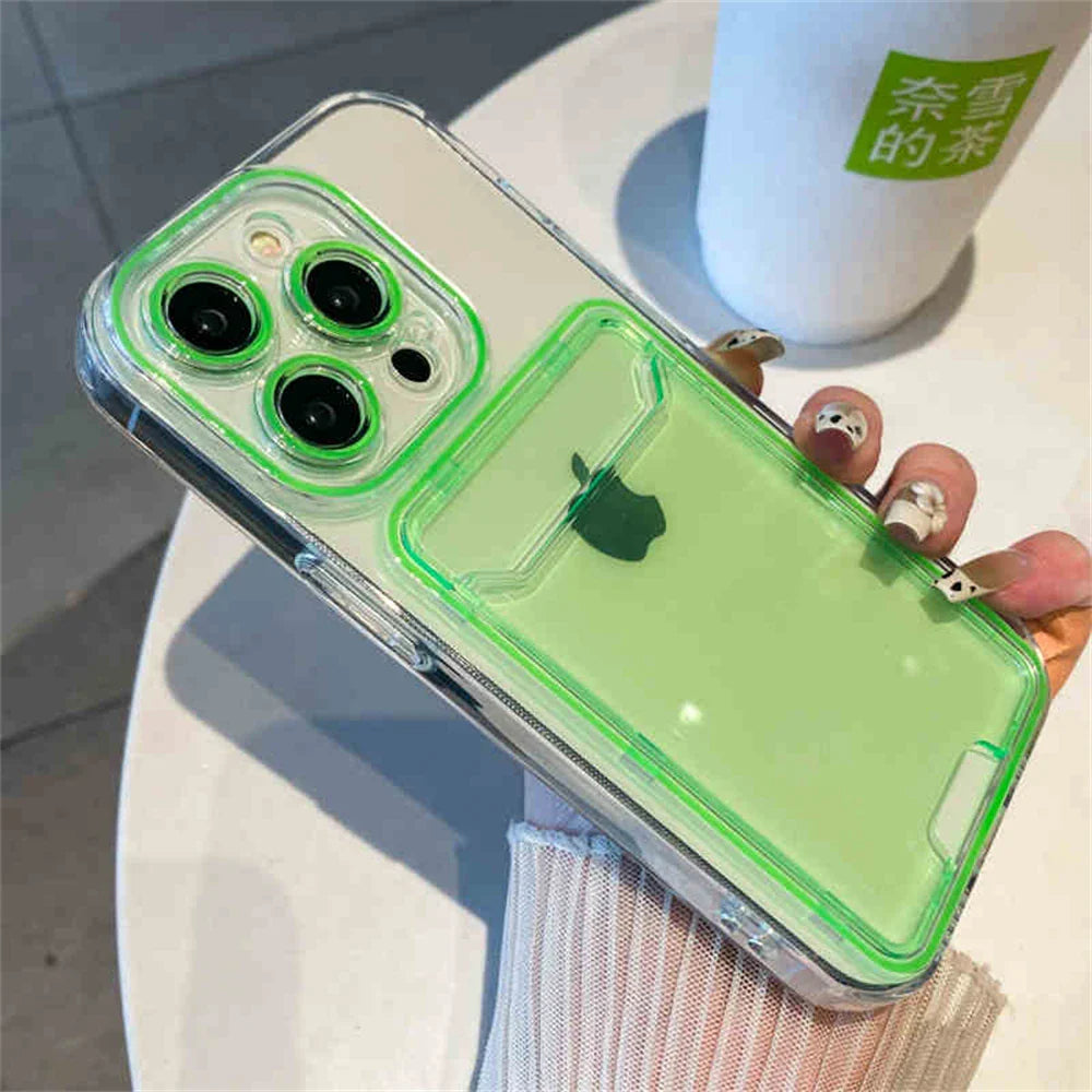 Clear iPhone case with green accents.