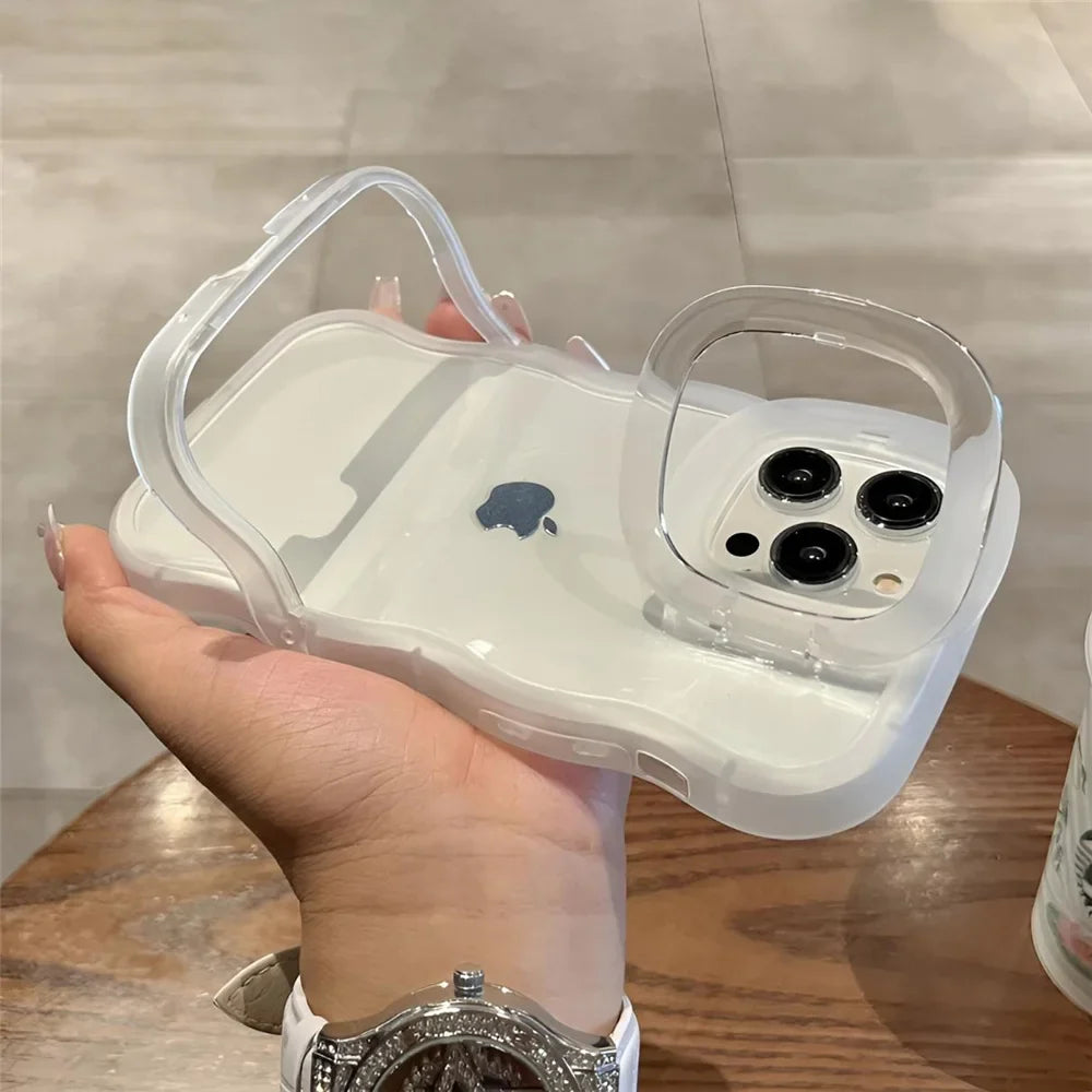 Clear iPhone case with handle.