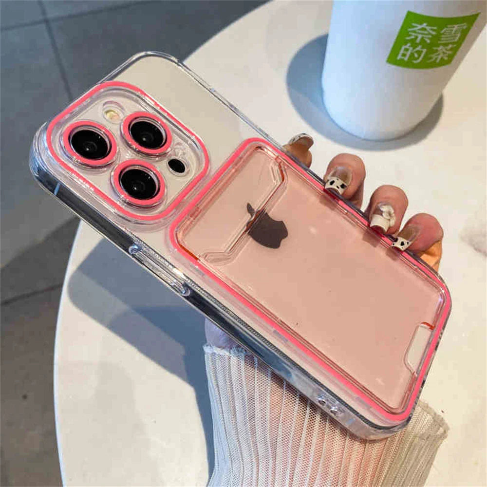 Clear iPhone case with pink accents.