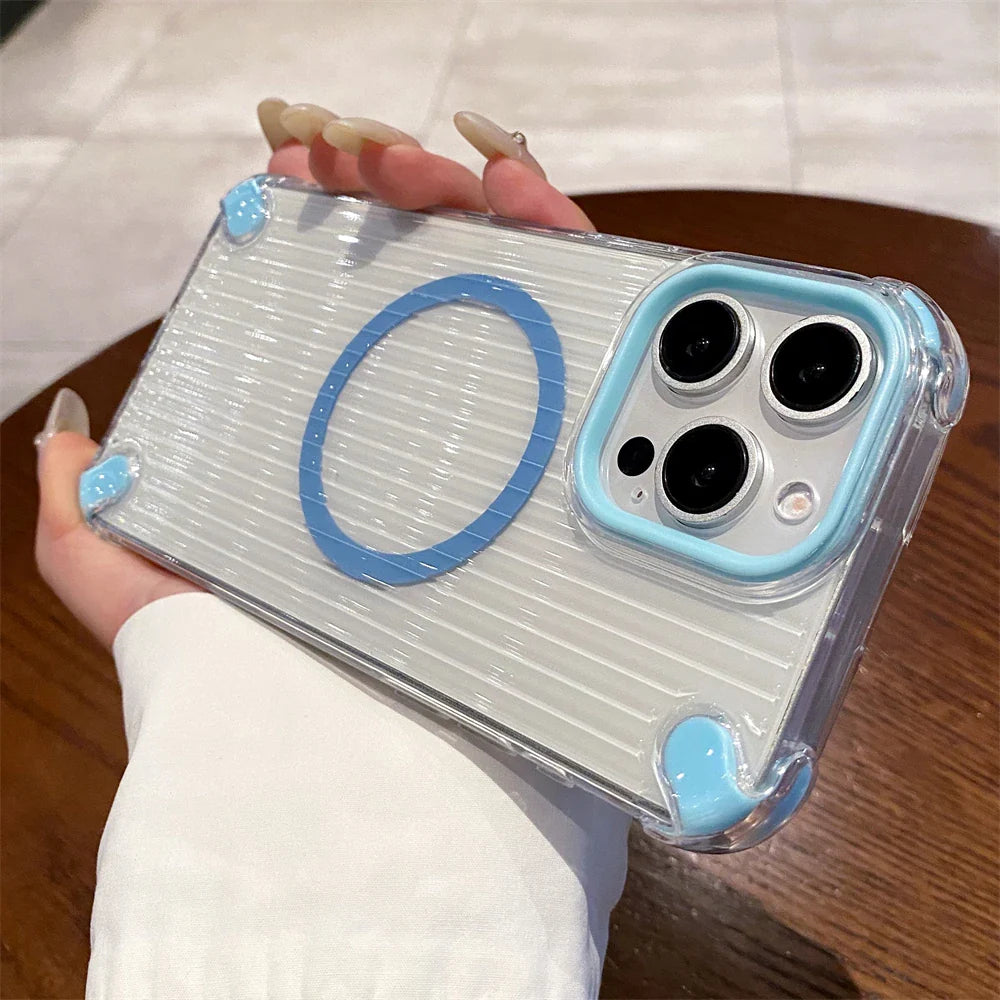 Clear phone case with blue accents.