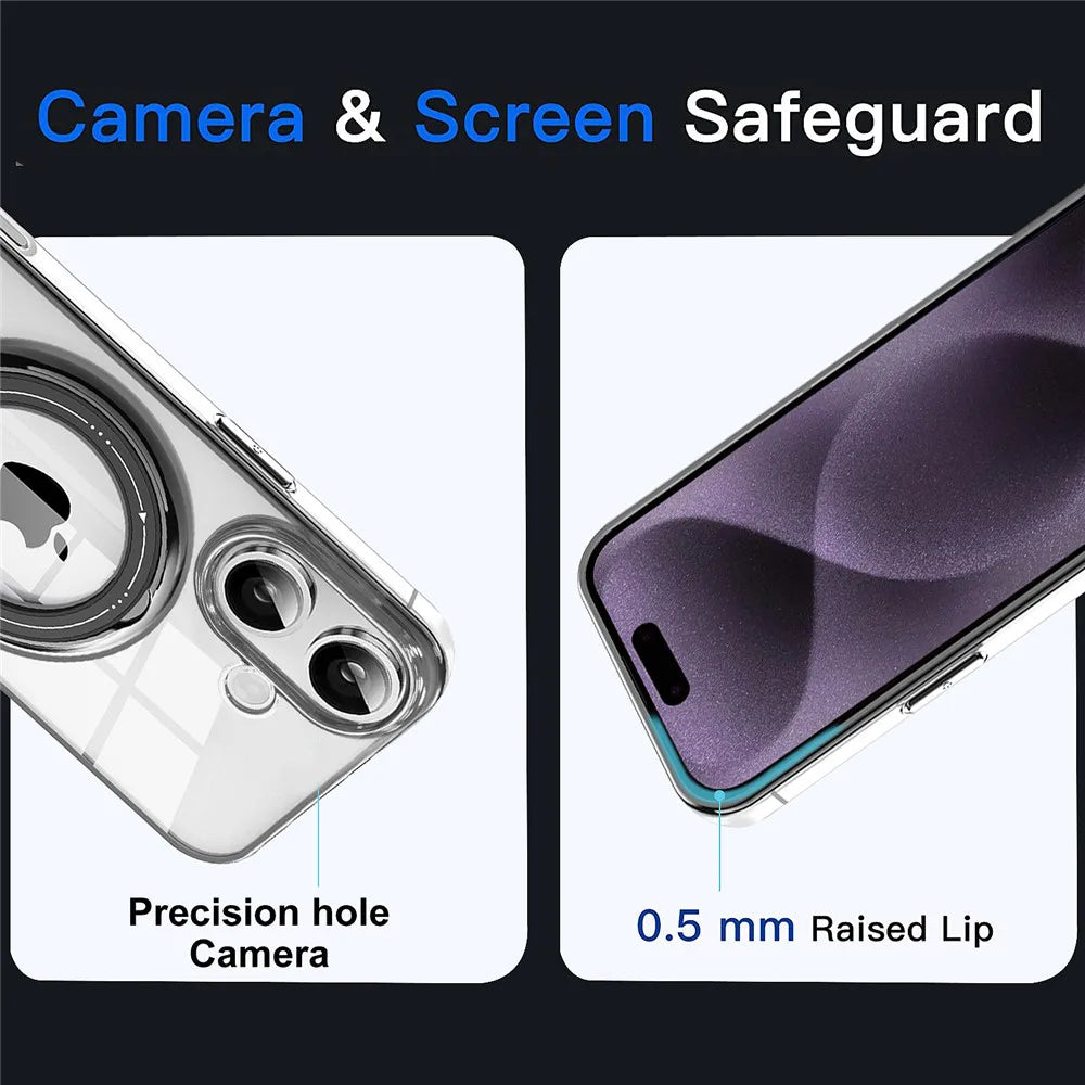 Clear phone case with camera and screen protection features.