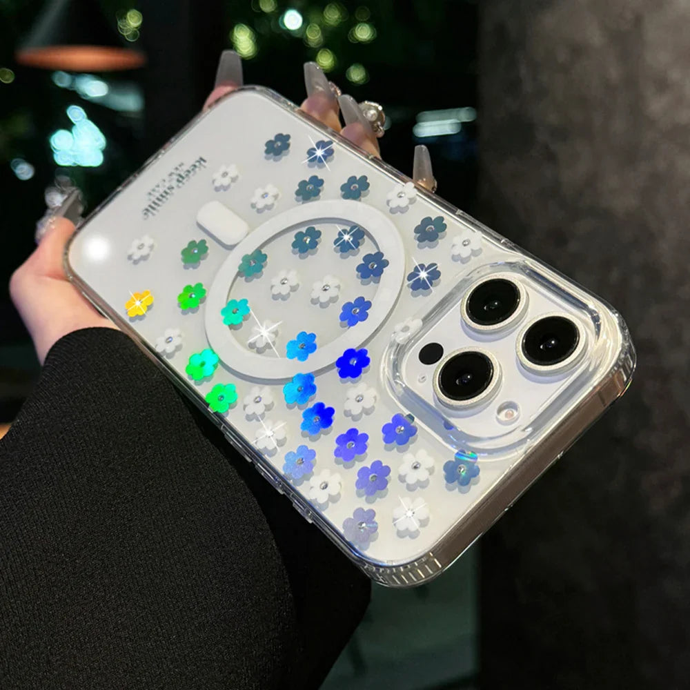 Clear phone case with flower accents.