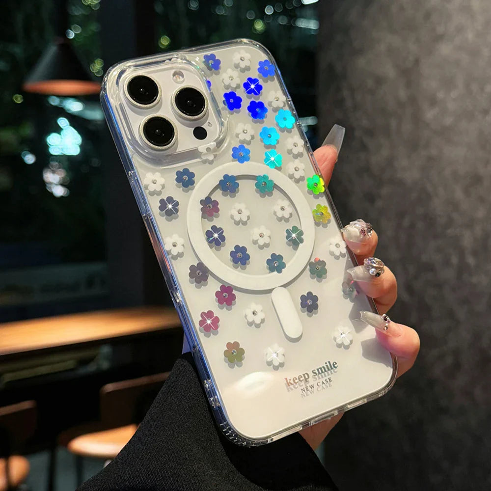 Clear phone case with flower accents.