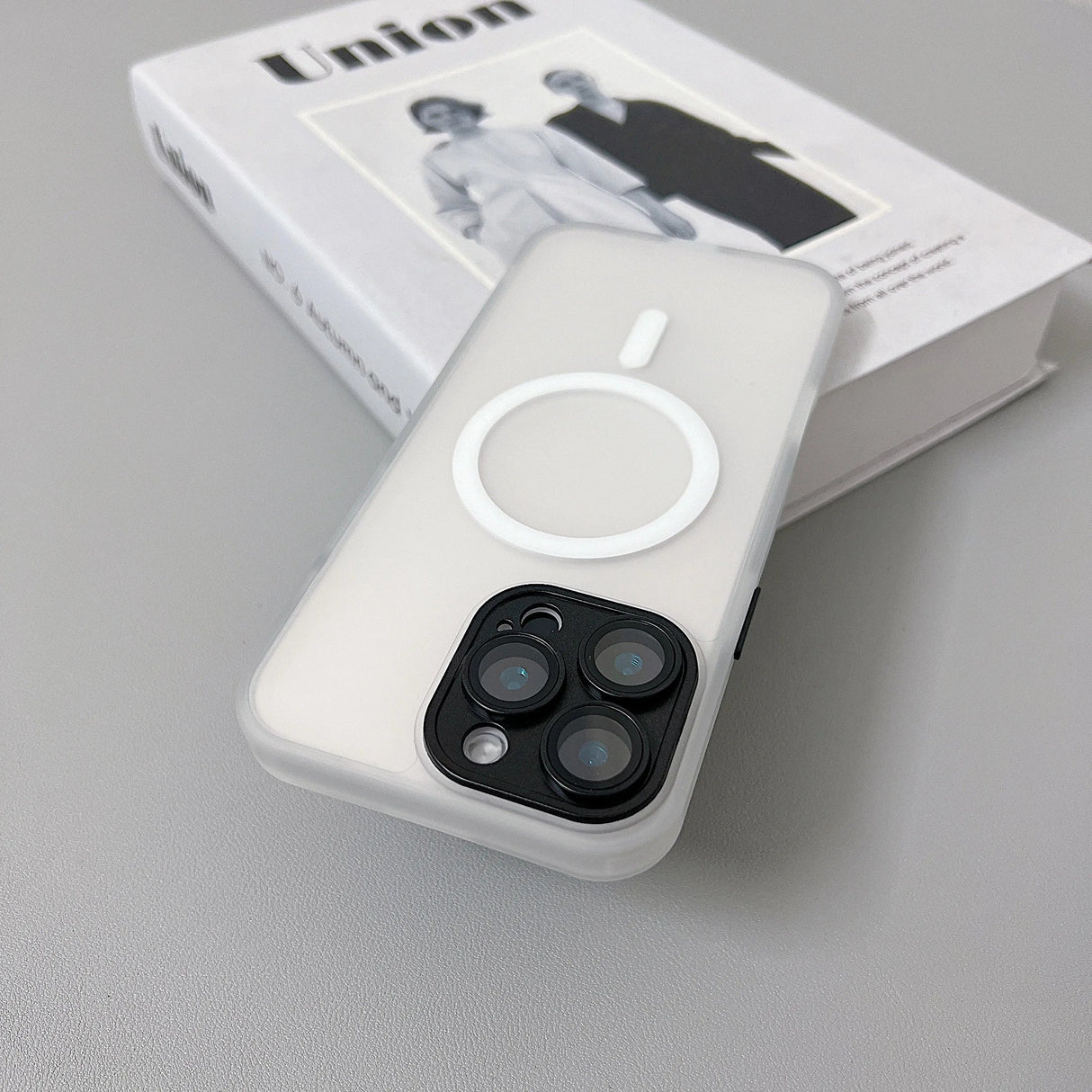 Clear phone case with MagSafe ring.