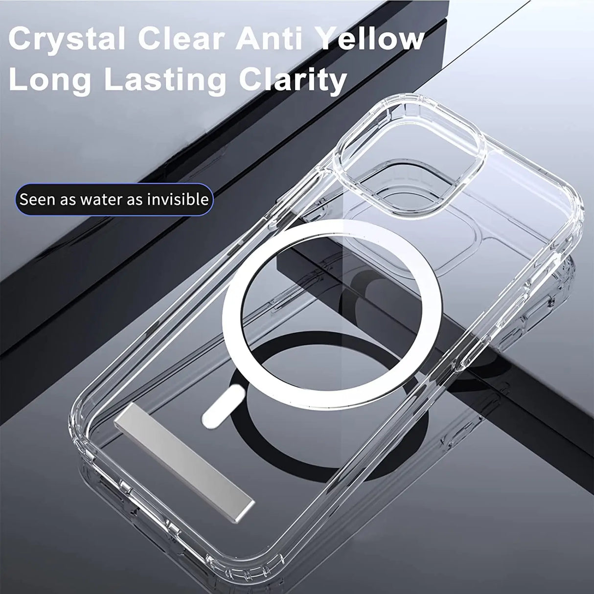 Clear phone case with MagSafe compatibility.