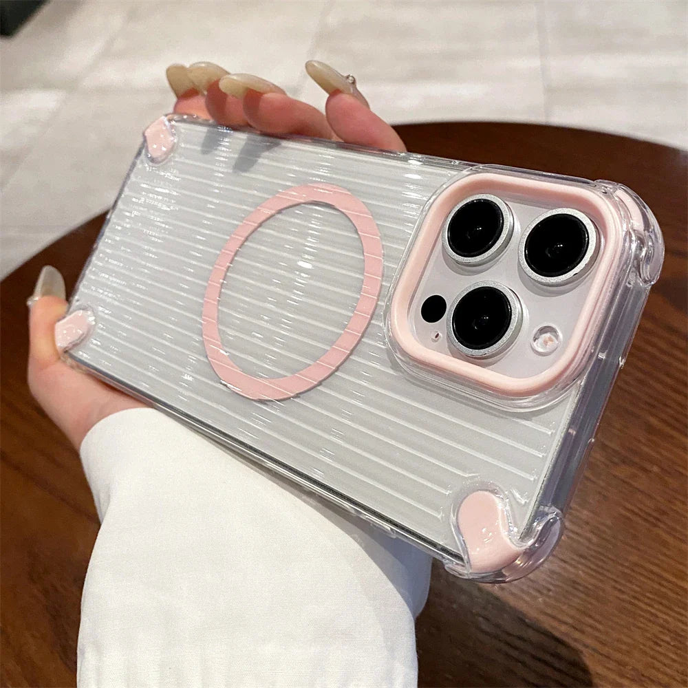 Clear phone case with pink accents.