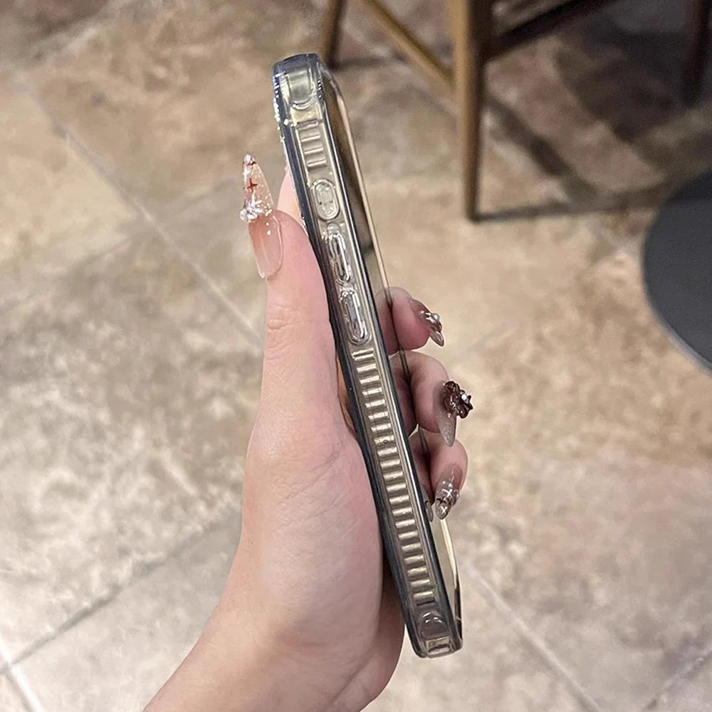 Clear phone case with textured sides.