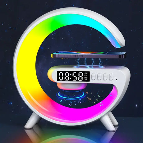 a clock with a colorful light on it