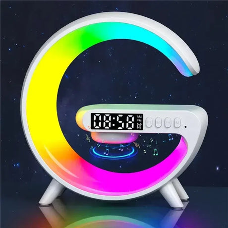 A clock clock with colorful lights on it
