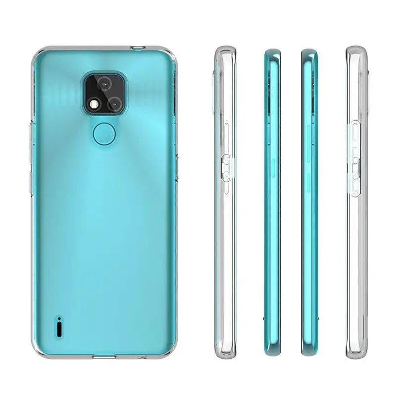 a close up of a blue and silver phone with a camera