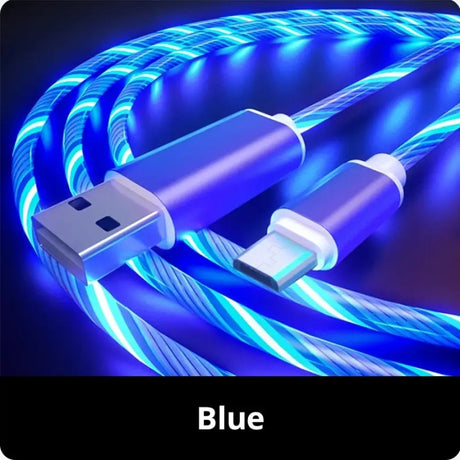 a close up of a blue and white usb cable connected to a phone